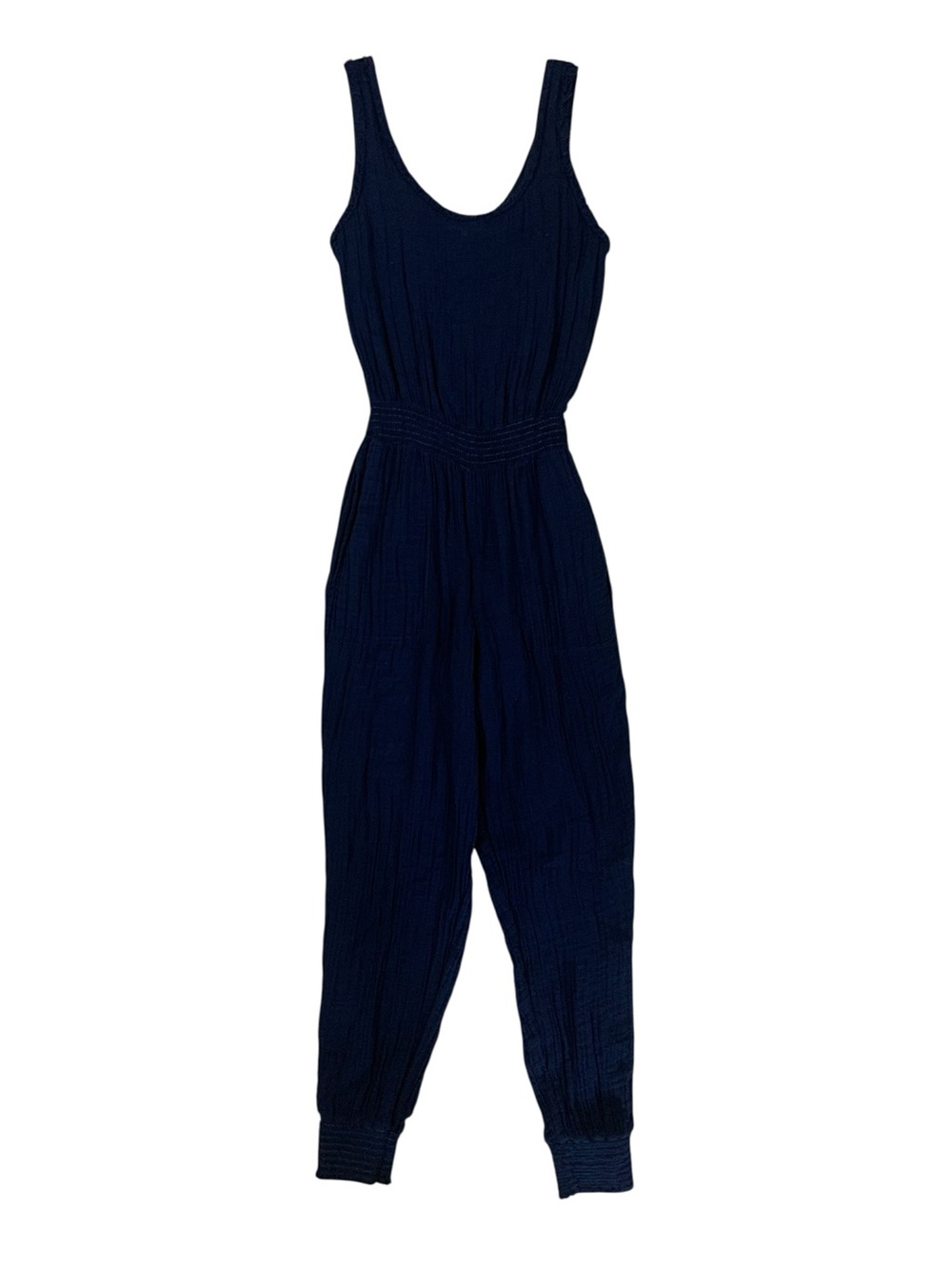 Michael Stars Navy Blue Gauze Jumpsuit S Sleeveless Smocked Waist Boho Casual